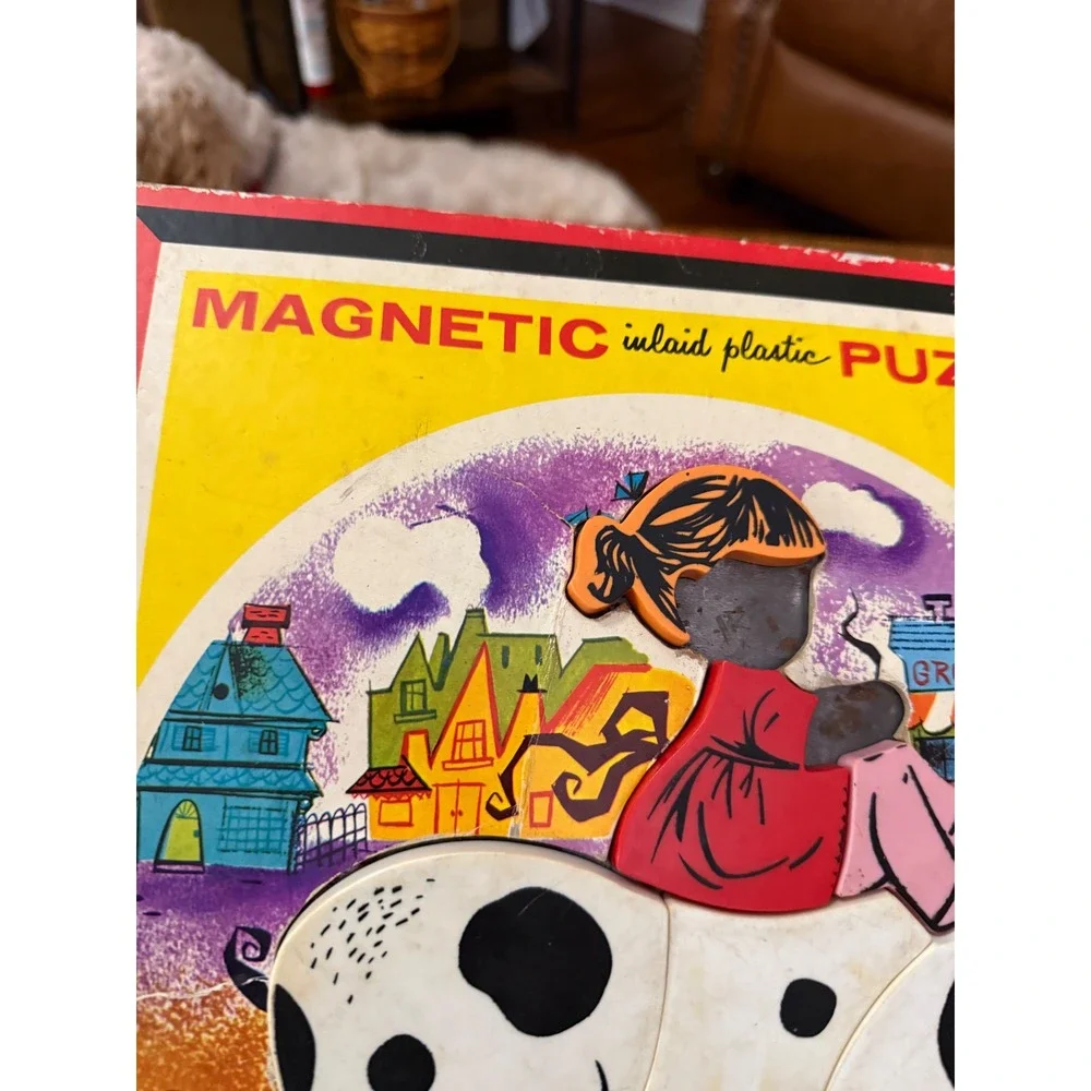 Vintage Teach-A-Tot Playskool Magnetic Inlaid Plastic Puzzle To Market To Market